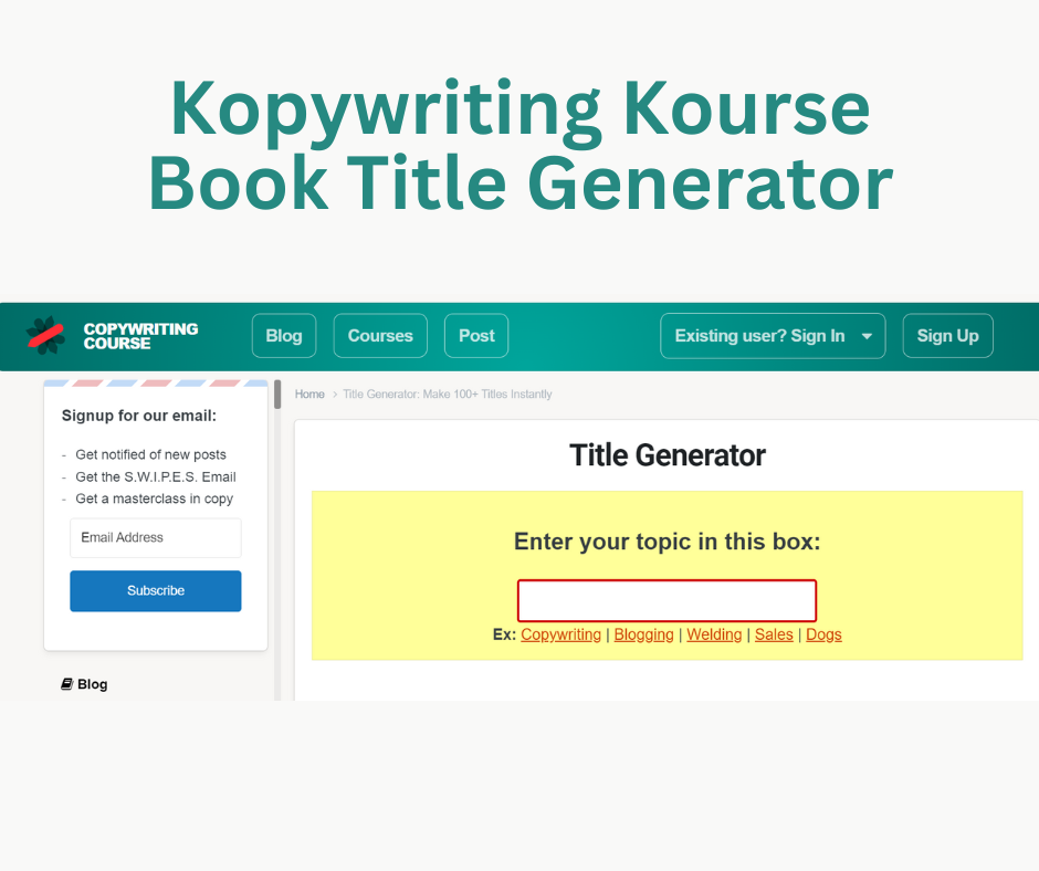 Kopywriting Kourse Book Title Generator